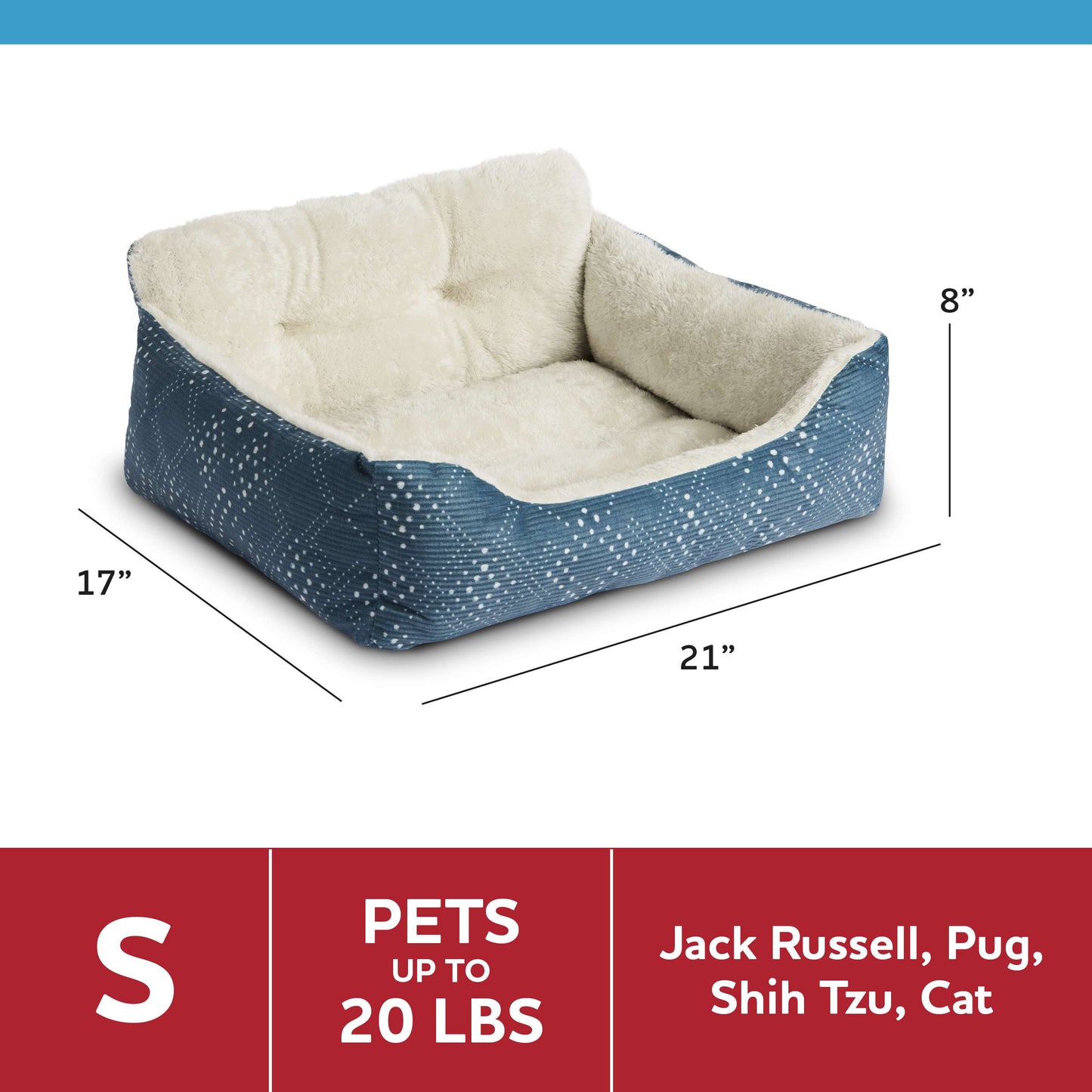 Puppy Dog Bed, Plush Bolster Dog for Small Dogs, Small, 21" X 17", Pink